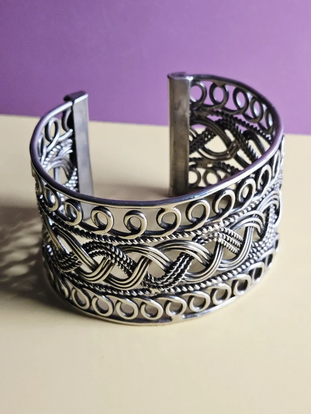 Fashion Jewelry Silver Braided Open Filigree Cuff Bracelet